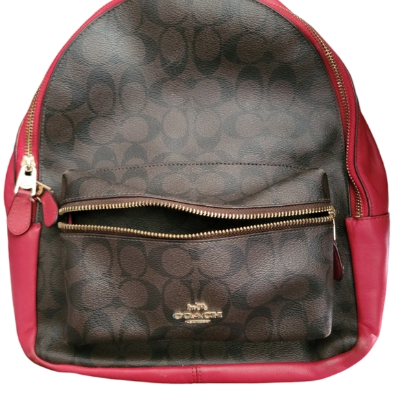 COACH Backpack Daypack Signature Red Brown G1822 F32200 Medium Size EUC - Picture 10 of 15